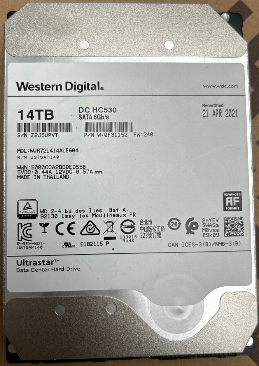 WUH721414ALE604 | Western Digital Ultrastar DC HC530 14TB 7200RPM SATA 6GB/s 3.5-inch Hard Drive